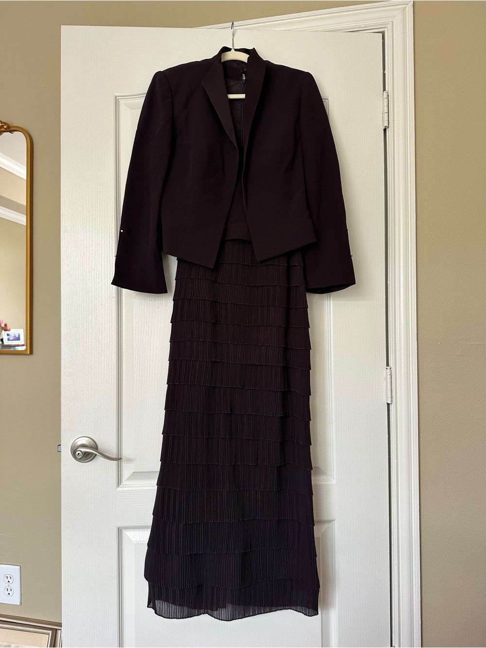 Elegant Black Two-Piece Jacket and Tiered Maxi Skirt Set